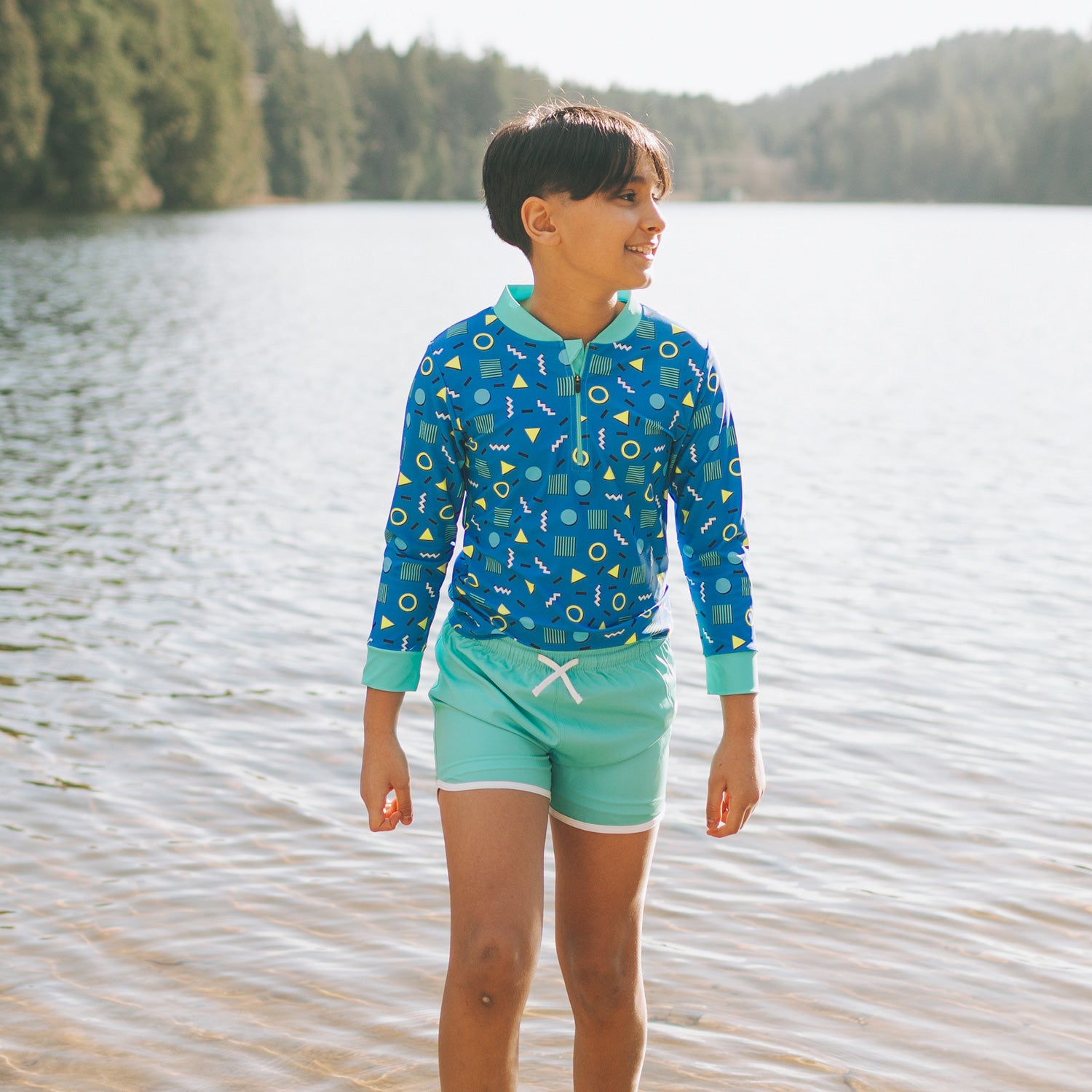 Kid's Trunks - Turbo Teal, White Trim