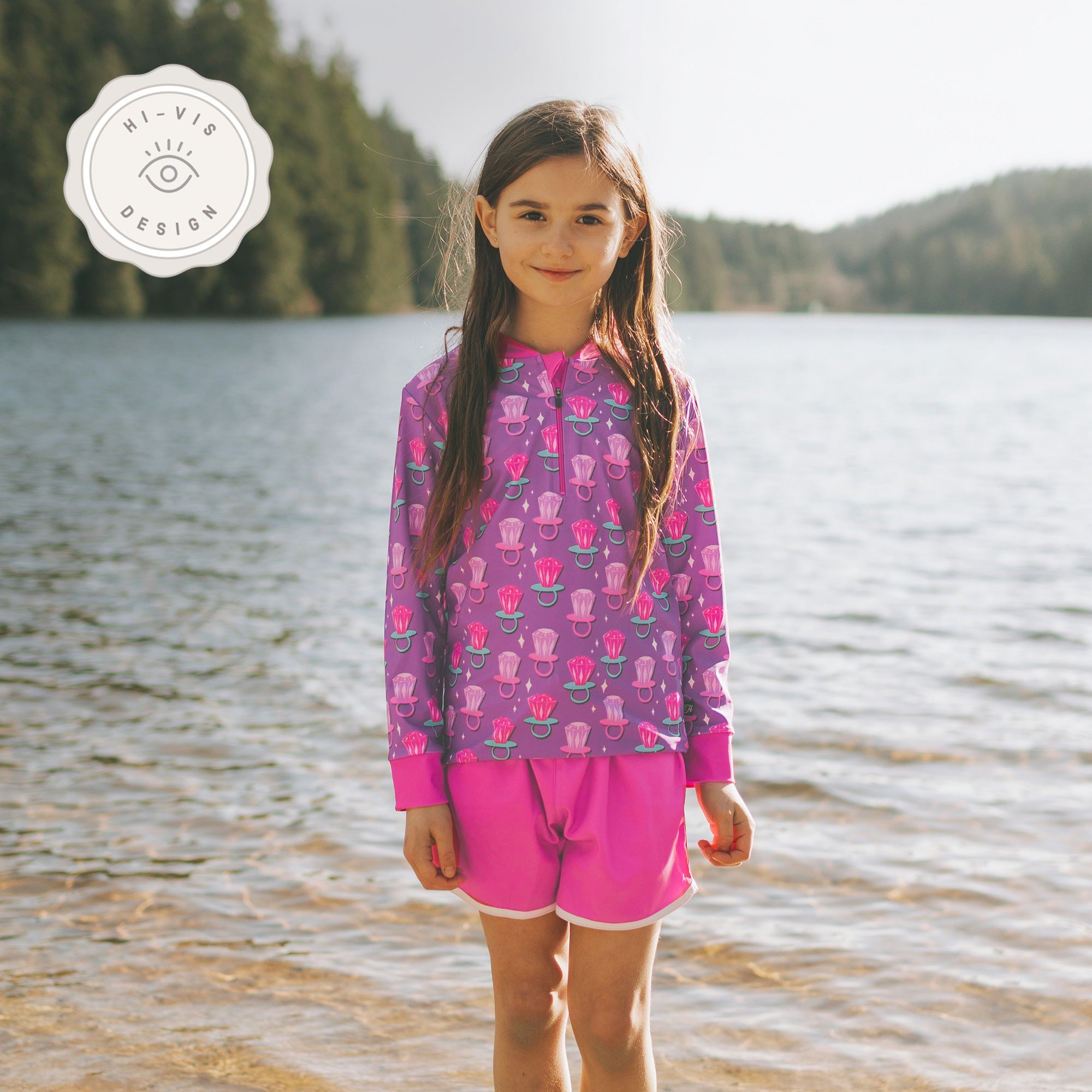 Kid's Trunks - Power Pink, White Trim