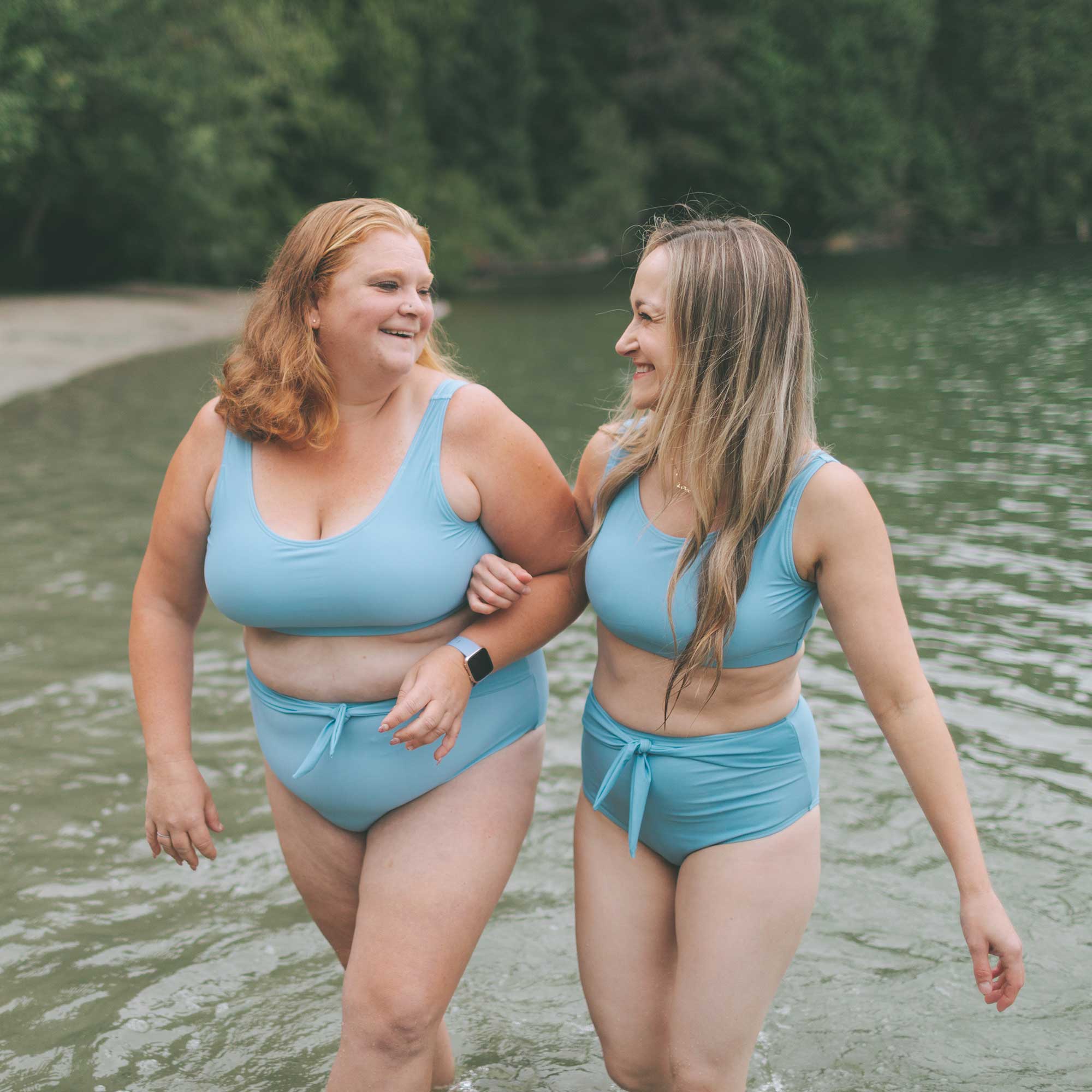Women's Two Piece Swimsuit - High Waisted Bikini - Solid Blue